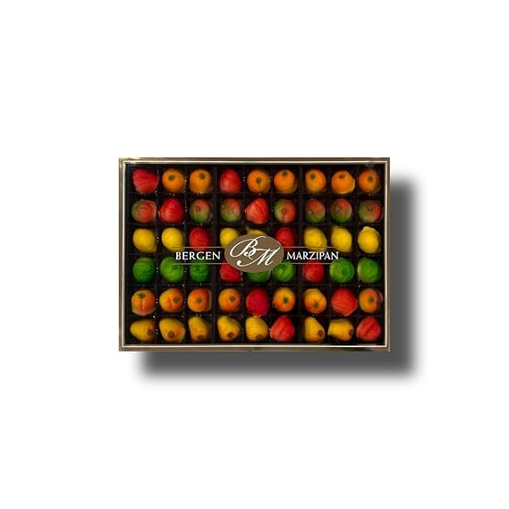 Bergen Marzipan 54 Piece Assorted Fruit Box Tray - Gold Box