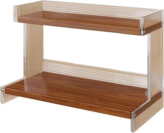 SOVORM 2-Tier Acrylic & Wood Mug Holder, Trapezoidal Cup Organizer for Kitchen Counter(Small)