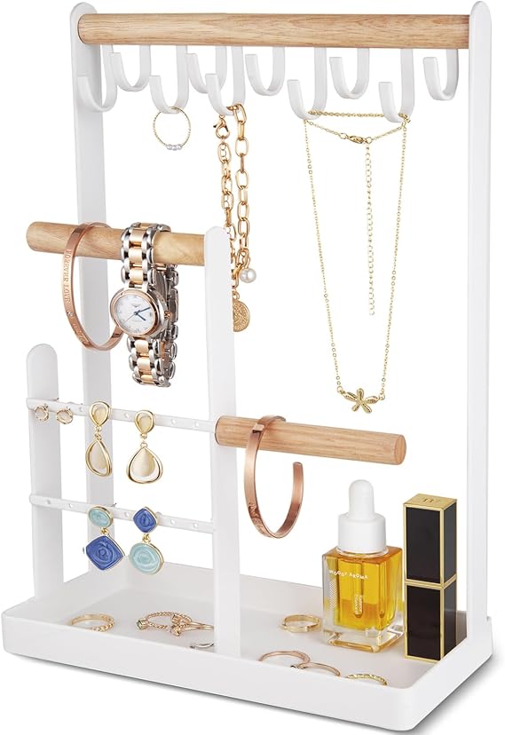 ProCase Cute Jewelry Stand, Aesthetic Jewelry Organizer for Dresser Vanity, Jewelry Holder Display for Necklaces Earrings, Gifts for Teen Girls Women, Bedroom Dorm Decor -Medium, White