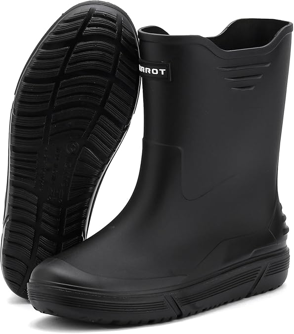 Hsttgsr Rain Boots for Men Waterproof Fashionable Rubber Boots Non-slip Outdoor Garden Boots Mid Calf Muck Work Shoes Comfort Lightweight Rainboots for Fishing Climbing