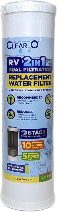 Clear2o Rv 2 In 1 Dual Filtration Replacement Water Filter - Cdf1501 Pre-filter & Carbon Filter