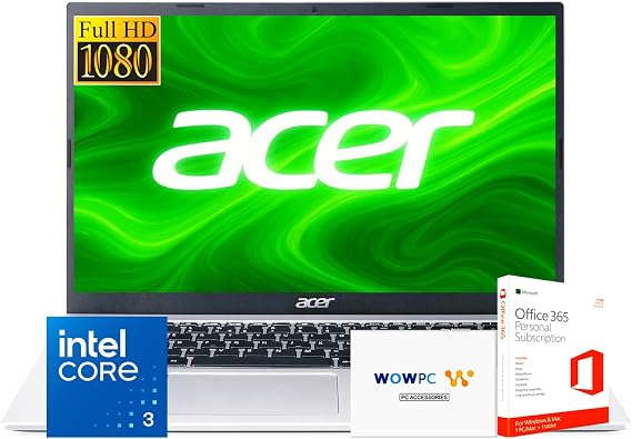 Acer New AI-Powered Business 15.6 inch FHD Laptop 2025/2026 Edition with Microsoft Office 365, Intel 8-Core Powerful Processor(Beats Intel Core i5-1335U), 16GB DDR5, 512GB SSD, Windows 11, WOWPC USB