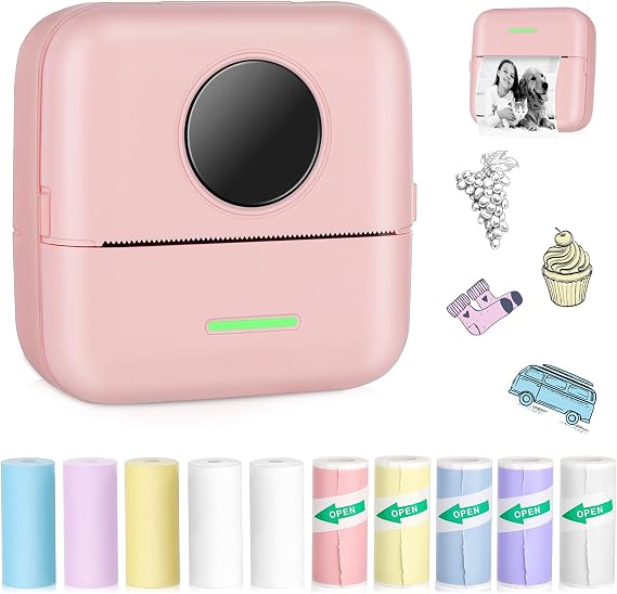 Mini pocket Bluetooth printer-portable thermal printer, with 5 rolls of paper, magazine/do-it-yourself scrapbook/travel/notes/lists/label/note, accept printer, for kids, women, gifts, for kids