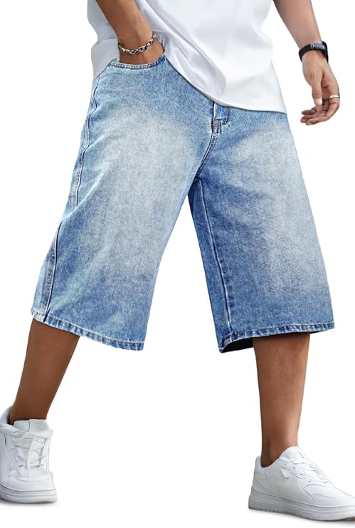 GINGTTO Mens Baggy Jean Shorts Loose Fit Long Denim Shorts Below Knee 14 Inch Inseam