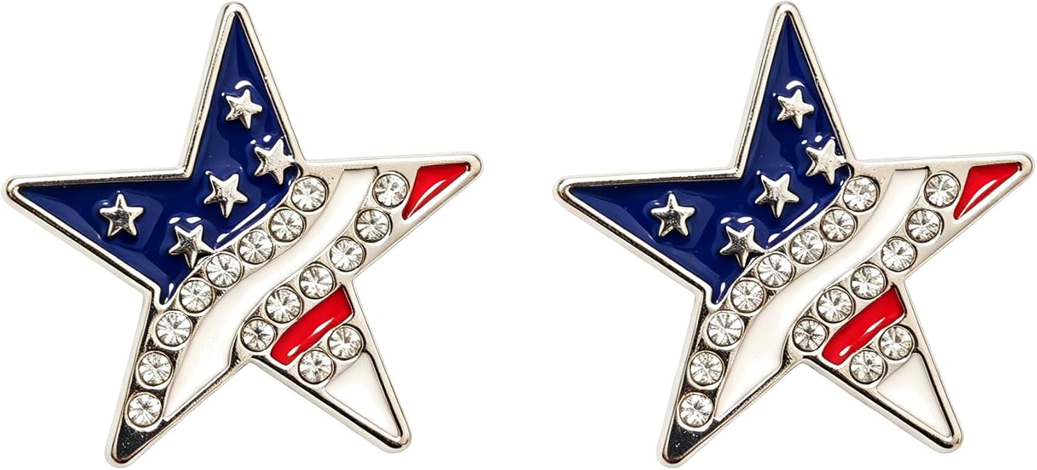 ROSTIVO American Flag Star Stud Earrings for Women, Rhinestone Patriotic Jewelry for 4th of July, Memorial Day & Election Events