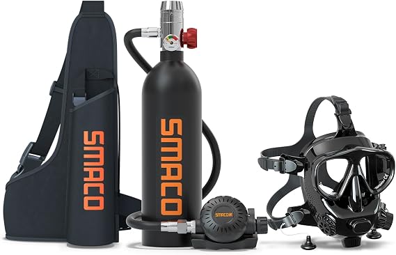 SMACO S400 Mini Scuba Tank with 1L Capacity Support Underwater Breathing Scuba Tank Detachable Diving Mask Package for Working Underwater/Filming Underwater