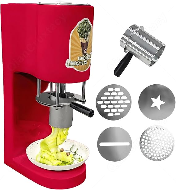 Soft Ice Cream Maker Machine for Home,Spaghetti Ice Cream Press Machine,Noodle Ice Cream Maker,Ice Cream Machine with 4 Shape Molds,For Restaurants, Snack Bars and Home Use Red