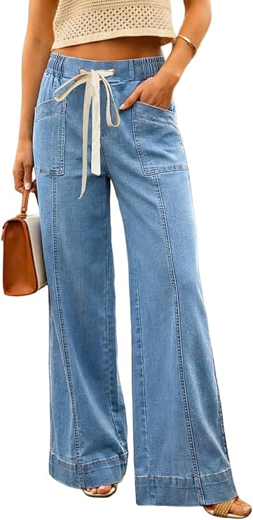SHEWIN Womens Wide Leg Jeans High Waisted Tummy Control Stretchy Straight Leg Jeans Vintage Denim Casual Baggy Pants