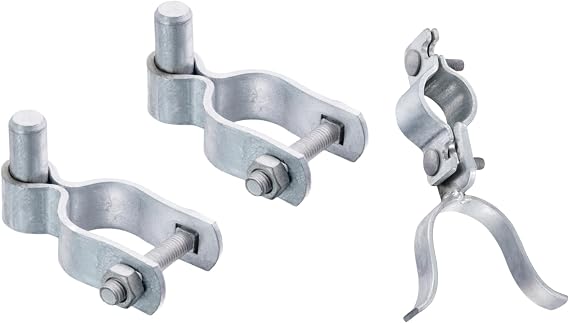 KINNAN 1 Pack 1-3/8" x 1-5/8" Chain Link Fence Fork Latch, Gate Fork Latch with Padlock Hole, 2 Pack 1-5/8" Chain Link Fence Gate Male Hinge with Bolts and Nuts, Heavy Duty Galvanized Steel