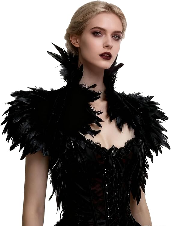Gothic Feather Cape Shawl Shoulder Piece Witch Raven Crow Costume