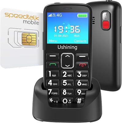 USHINING 4G Senior Cell Phone Unlocked with Speed Talk SIM Card Senior Basic Phone 2.4 Inch Large Screen High Volume Unlocked Mobile Phone for Elderly with Charging Dock Black