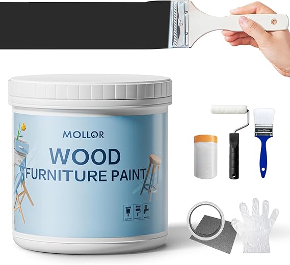 Matte Wood Furniture Paint, Black, 16 Fl Oz with Tools