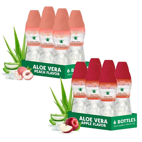 Aloe Vera Juice Drink Peach And Apple with Large Pure Aloe Vera Pulp12-Pack