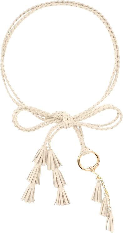 TeeYee Women Girls Multi Colors Braided Waist Tie Belt/Rope/Chain with Tassel Fringe Wrap Cloth Belts for Ladies Dress Pants
