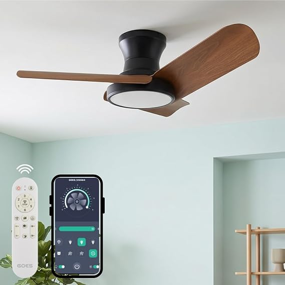 80cm Modern Goes Uzaktan Kumandalı 3 Kanatlı Uygulamalı Tavan Vantilatörü Ve Led Lamba Işık 54W Siyah-Kiraz [Enerji Sınıfı A]