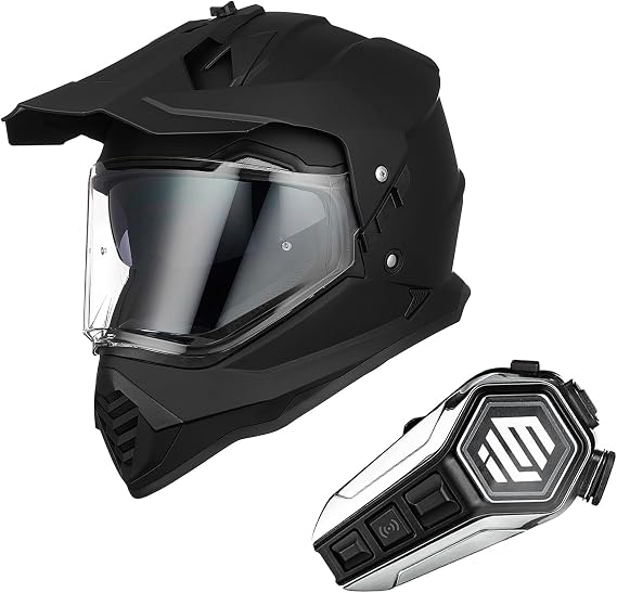 ILM Dual Sport Adventure Motorcycle Helmet with Pinlock (Matte Black, XL) and Bluetooth Headset with Hi-Fi System