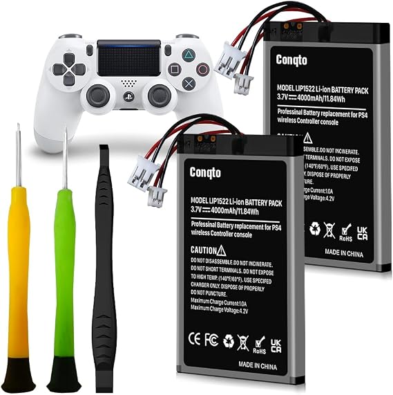 (2 Pack) Battery for PlayStation 4 Controller, [4000mAh] High Capacity Battery Replacement for PS4 Pro/Slim, Dualshock 4 Controller CUH-ZCT2U CUH-ZCT1E CUH-ZCT1U CUH-ZCT1H with Repair Tool Kit