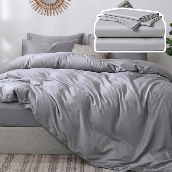 Vesta Sheet Set Soft, Breathable & Cooling, 100% Viscose Derived from Bamboo, Perfect for a Comfortable Sleep, Includes 1 Fitted Sheet, 1 Flat Sheet & 2 Pillowcases (King/Cali King, Glacier Grey)