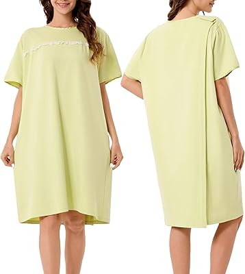voeeron Hospital Gowns for Women Soft Short Sleeve Patient Gown Open Back Snap Adaptive Clothes with Pockets