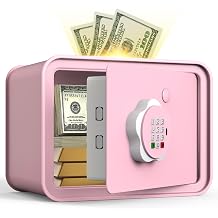 Mini Safe Box for Money Coin Cash-Piggy Bank for Kids, Electronic Small Safes for Boys Girls, Ideal Christmas Birthday Gift, DIY Stickers,Pink