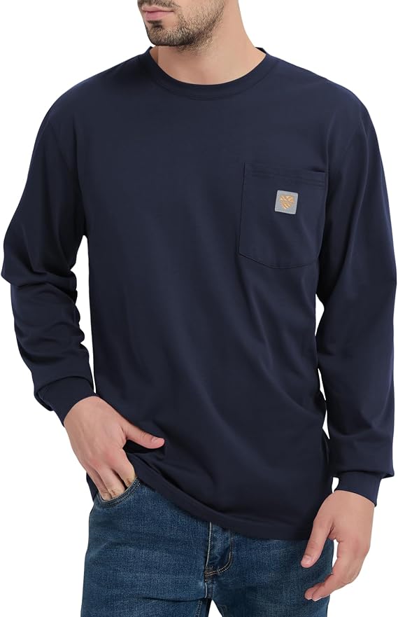 Men's Loose Fit Heavyweight Work Long Sleeve T-Shirts(Regular&Tall)