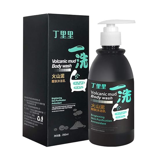 Volcanic Mud Shower Gel With Pump 250ml,Deep Clean Fast Whitening Moisturizing Firming Skin, Natural Gently Exfoliate and Remove Blackheads-for All Skin Type
