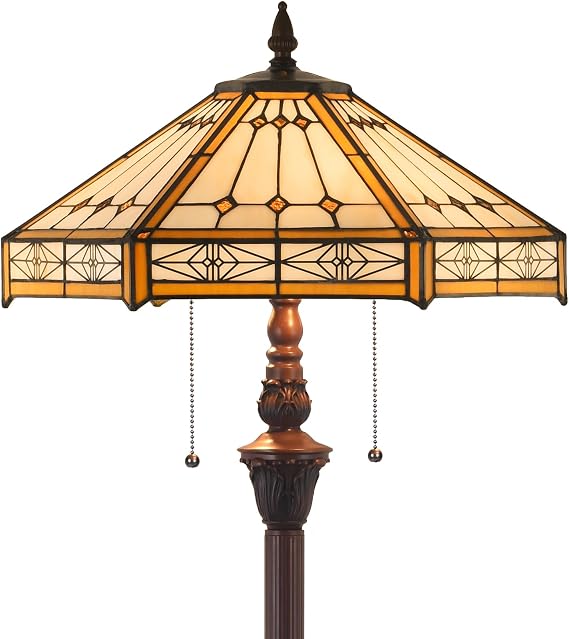 Capulina Tiffany Lamp Cream Hexagon Stained Glass Floor Lamp 2-Light