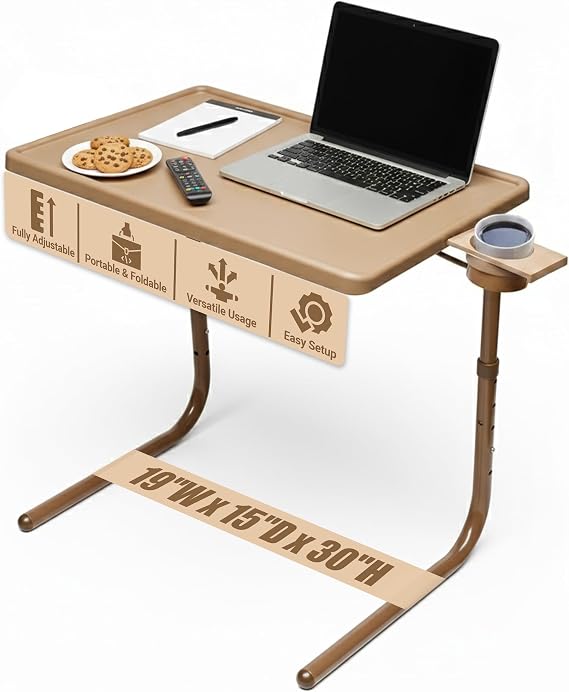 Table-Mate TV Tray Table | Portable Desk Folding Dinner Tray, Couch Table Trays for Eating Snack Food, Portable Laptop Desk, Bed Trays for Eating | Adjustable TV Trays with 3 Angles and Cup Holder