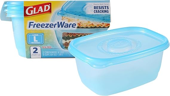 Glad GladWare FreezerWare Containers, Large Rectangle, 64 Oz, 2 Count