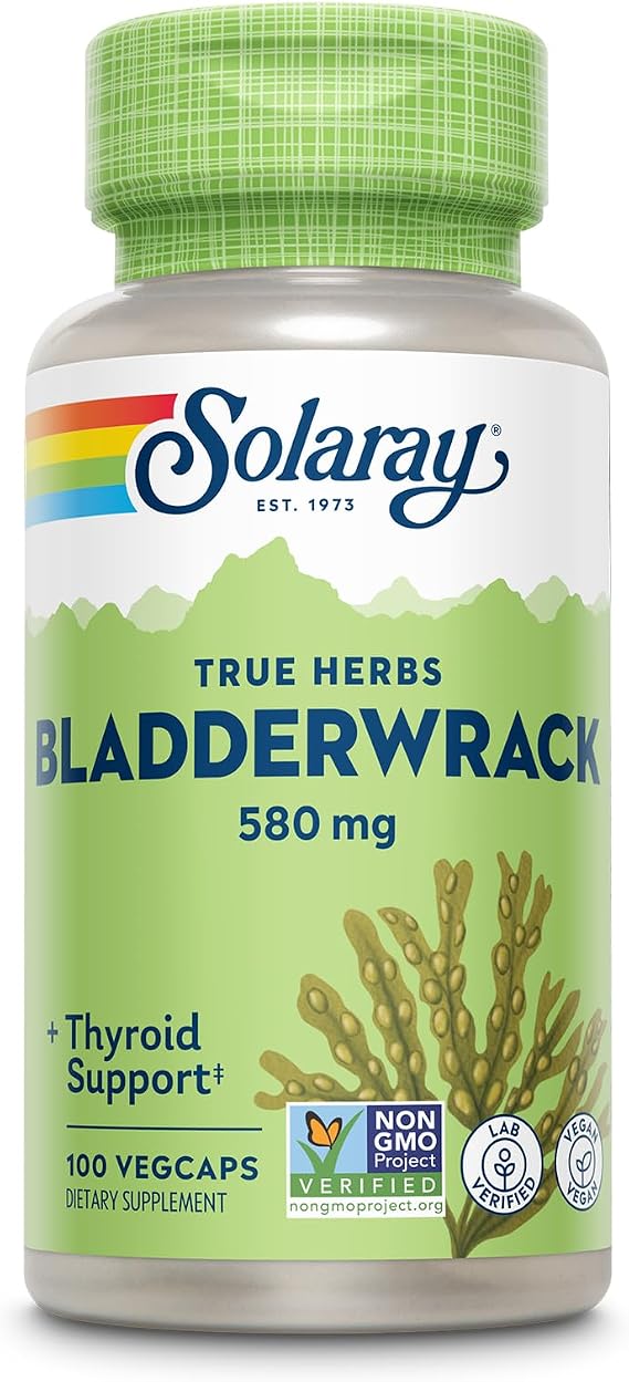 SOLARAY Bladderwrack 580 mg, 100 VegCaps | Iodine & Thyroid Wellness Support, Whole Bladderwrack Seaweed, 100 Servings, Vegan, Non GMO, Lab Verified
