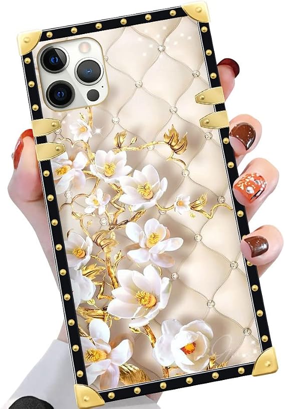 Compatible with iPhone 14 Plus Case,Luxury Soft TPU & Hard PC Back for Girls Women,Shockproof Protective Phone Cover for iPhone 14 Plus,A White Flower