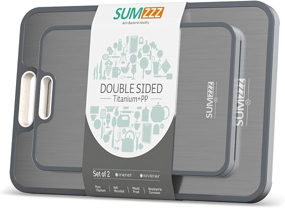 Titanium Cutting Board Double Sided Food Grade, Pure Titanium/PP for Kitchen, Cutting Board Easy to Clean[15.5*10.5+12*8.5]
