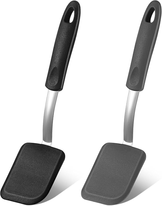 2 Pcs Mini Silicone Cookie Brownie Spatula,Solid Flat,Black, Grey