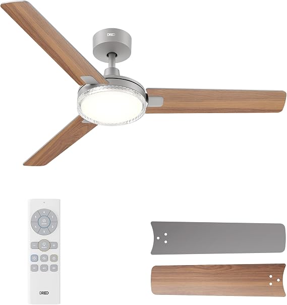 DREO Ceiling Fans with Lights and Remote, 52 Grey Ceiling Fan, 5CCT, 6-Level Dimmable, 6 Speeds, Quick-install, Quiet Reversible DC Motor, 1-4-8H Timer, Bedroom Ceiling Fan