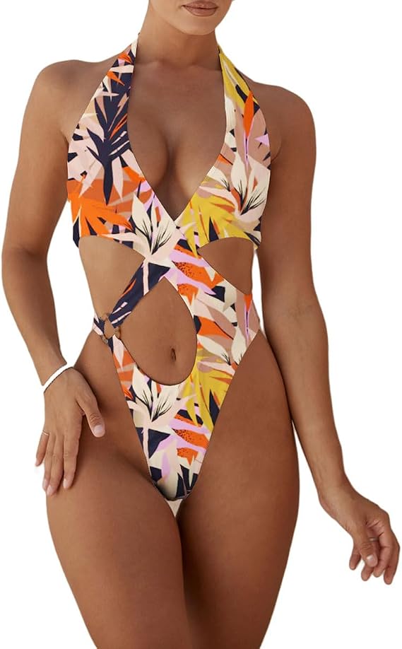 Womens Sexy Cut-Out Monokini High Waist Backless Bikini Swimsuit Summer Beachwear