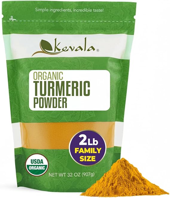 Kevala Organic Turmeric Root Powder - 2 lb, 32 oz, Gluten Free Kitchen Spice with Curcumin, Vegan Curcumin Source for Cooking, Non GMO and Kosher, Nutritious Addition to Drinks and Organic Snacks