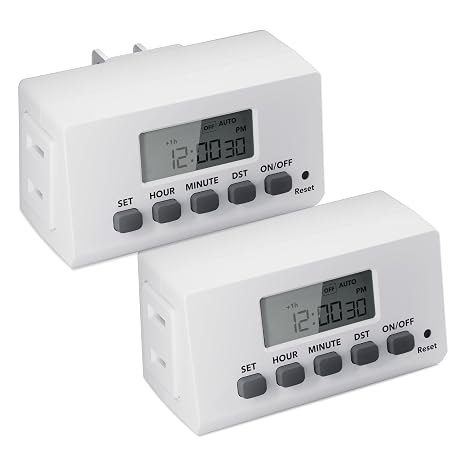BN-LINK Indoor 24H Programmable Digital Timer Outlet, Slim 1 Outlet, 2 Pack