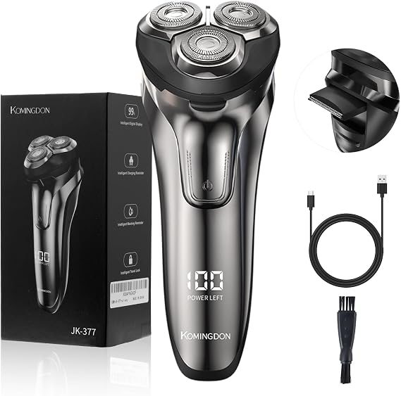 Electric Razor for Men, Cordless Shaver for Men Face, USB-C Rechargeable Mens Electric Razors for Shaving face,Waterproof Wet Dry Shaver with Pop Up Trimmer, Portable Razor by KOMINGDON