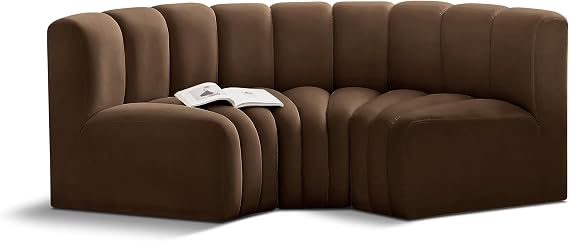 Meridian Furniture 103Brown-S3C Arc Collection Modern | Contemporary Modular Sofa with Soft Brown Velvet, Deep Channel Tufting, Modular Design, 80" W x 37" D x 30" H, Brown