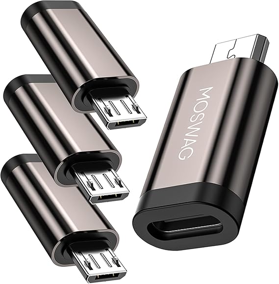 MOSWAG USB-C Female to Micro Male Converter (4 Pack),USB C to Micro Adapter | 480Mbps Data Sync & 3A Fast Charging, Compact Travel Kit, for Samsung Galaxy S7/S6, Micro to C Adapter for Phone/Tablet