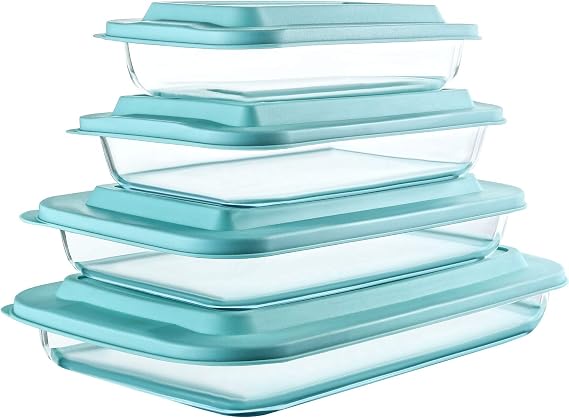 M MCIRCO 8 Piece Deep Glass Baking Dish with Lids, BPA free, Green