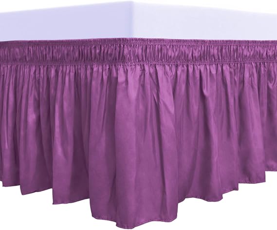 PureFit Wrap Around Ruffled Bed Skirt, Purple, Twin/Full - 14" Drop | Wrinkle Free Bedskirt Dust Ruffles, Easy to Put On Frame Cover with Adjustable Elastic Belt