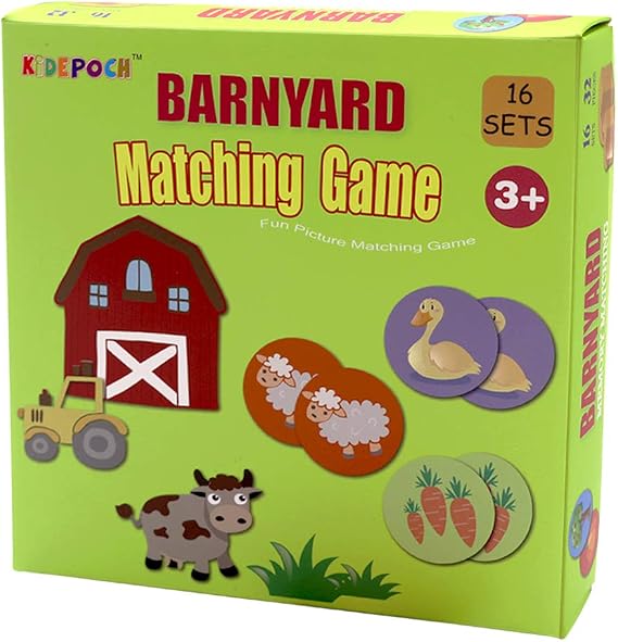 KiDEPOCH Memory Match Game 16 Matching Pairs Preschool Memory Games Featuring Barnyard Element, Non Toxic Educational Memory Matching Game, Perfect for Kids, Toddlers, 3 Year Old or Up