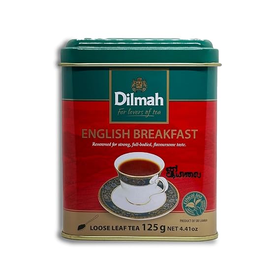 Dilmah English Breakfast Loose Leaf Tea, 4.41oz Tin, Pure Ceylon Tea in Caddy, Premium Black Tea