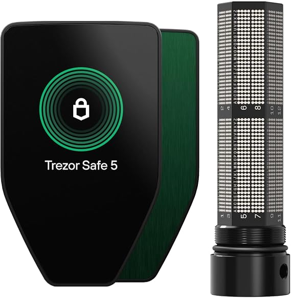 Trezor Safe 5 Hardware Wallet with Keep Metal Seed Backup Bundle Touchscreen Crypto Security, Secure Element Protection & Cold Storage Recovery Kit