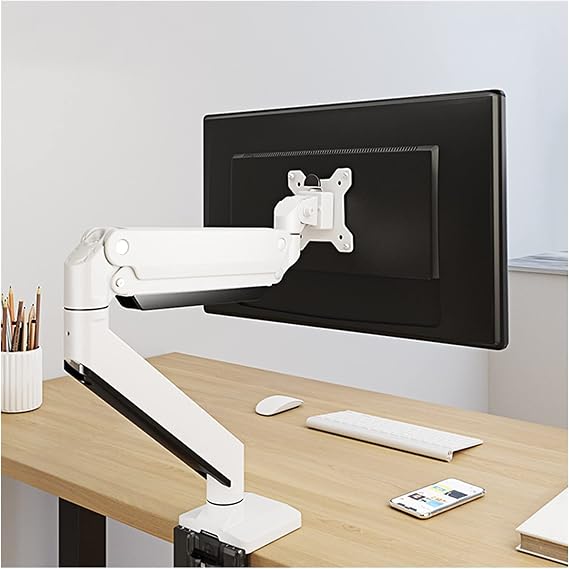 Desktop Monitor Stand Arm Single Monitor Desk Mount with Gas Spring for 17``-40''Monitors, Heavy Duty Monitor Stand, Holds Up to 1-15KG Monitor Arms Stand (White)