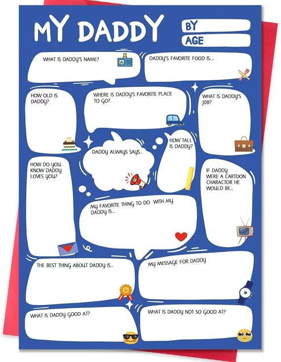 Cute Fathers Day Card from Son Daughter,DIY Gift for Men | Funny DIY Fathers Day Cards Gift Decorations for Daddy,Fill in Blanks Birthday Card from Kids for Dad,Men Bday Gift Idea