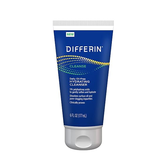 Differin Facial Cleanser, Daily Oil Free Hydrating Face Wash by the makers of Differin Gel, Gentle Skin Care for Acne Prone Skin, PHAs, 6 Oz. | Gentle Acne Face Wash With Phas, Hydrates Oily Skin, Daily Cleanser, Acne Skincare Routine, Dermatologist-Recommended Brand