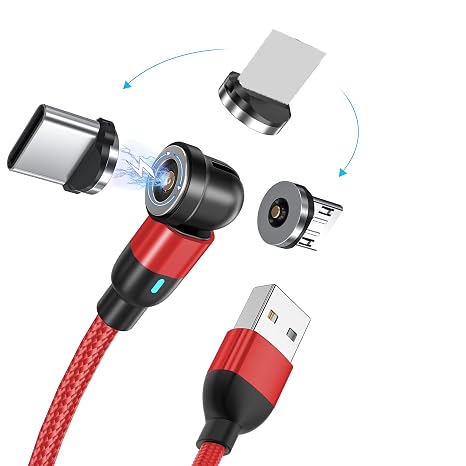 540 Rotating Magnetic Charging Cable - Magnetic USB C Charging Cable 3 Interchangeable Magneti c Tips (3.3ft)