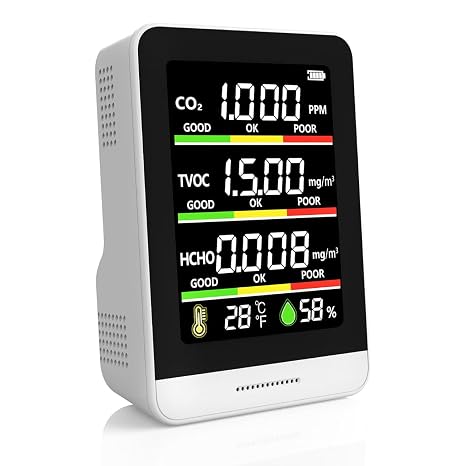 22 HOBBIES Air Quality Monitor Indoor,8-in-1 Smart Air Quality Tester with CO2, TVOC, HCHO, AQI, Temperature & Humidity, Real Time Display, Battery Powered, for Home & Office(White)